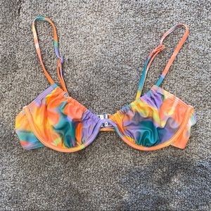 Peach Pastel Abstract Underwire Ruched Bikini Top
